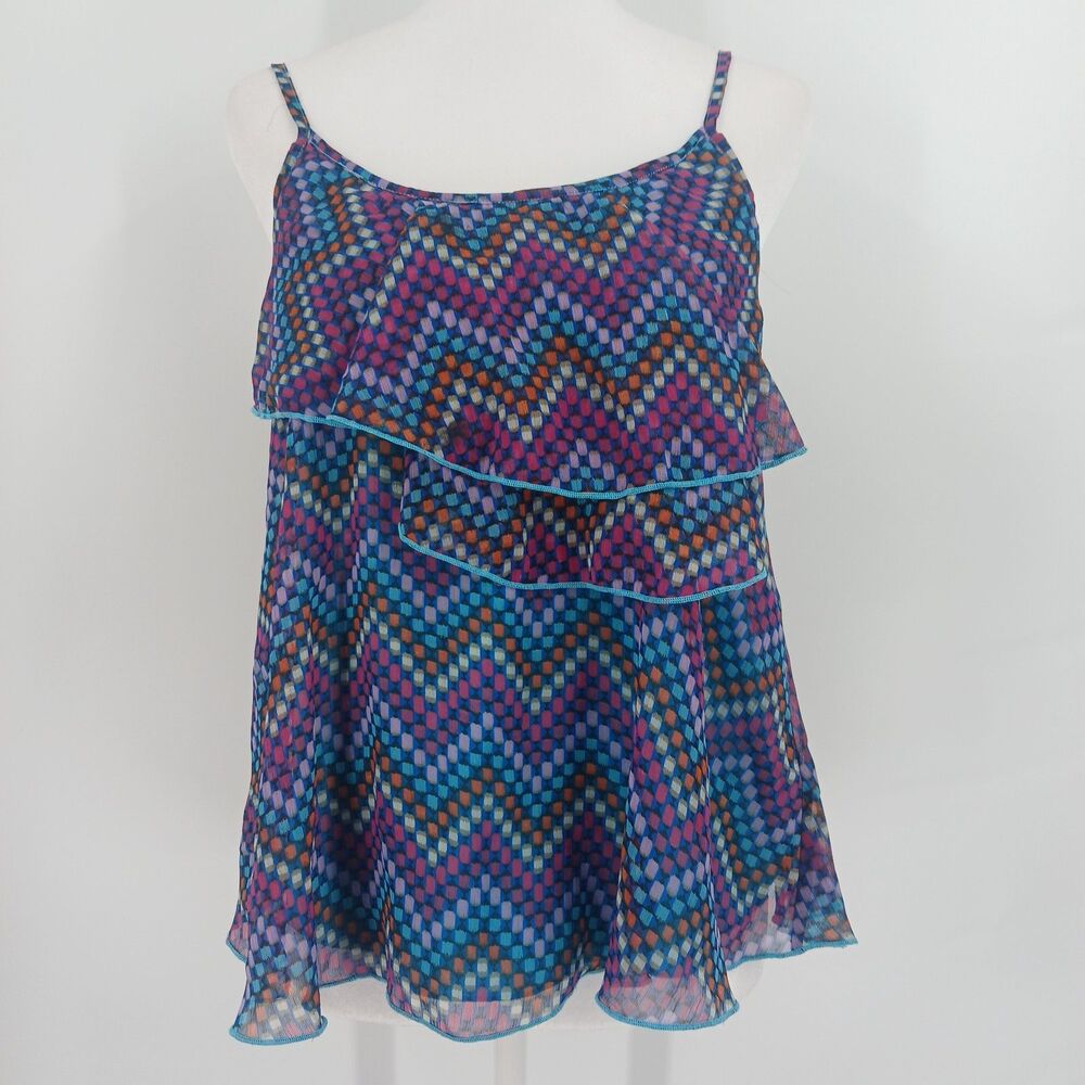 Candie's Women's Blue Teal Chevron Zig Zag Sleeveless Tank Top Size XS